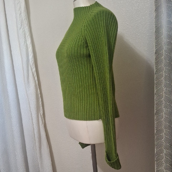 Green Ribbed Women's Mocneck Sweater Sz XS/SM - Picture 4 of 10